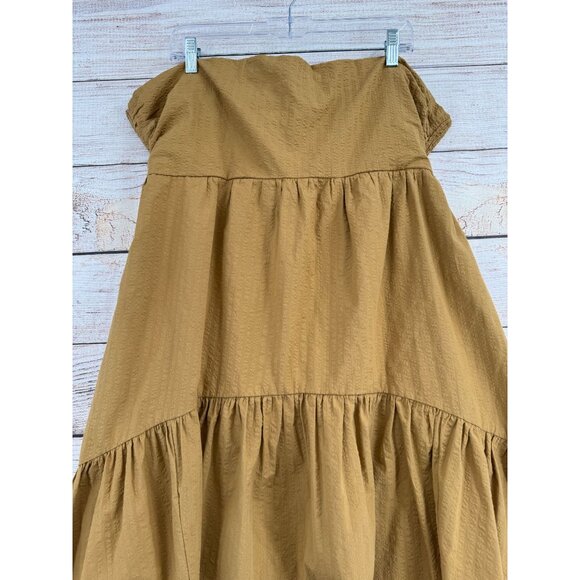Maeve Anthropologie High Low Strapless Midi Dress Women's XL Gold BOHO NEW - Picture 3 of 13